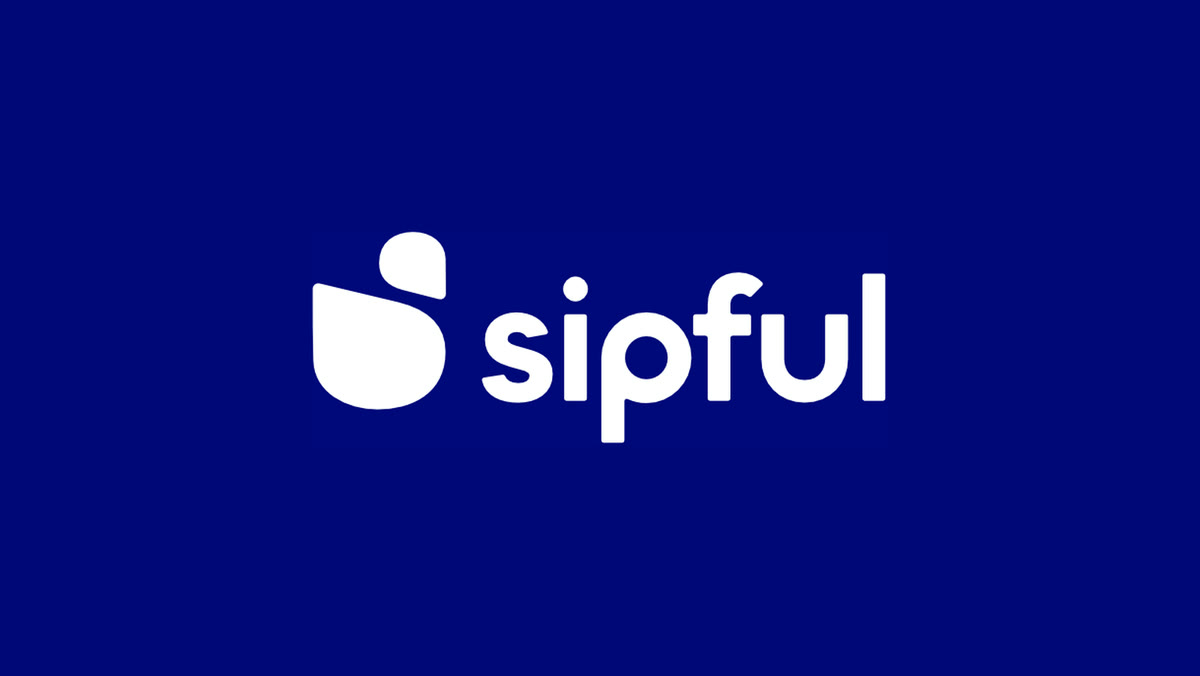 The Sipful lockup in white on the brand blue.