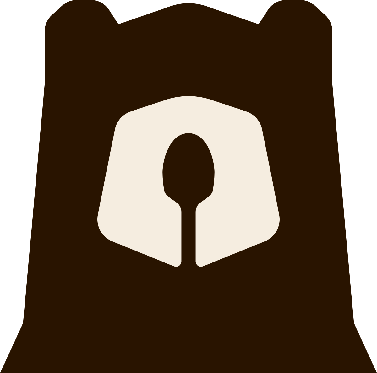 The Kova mascot: the full faceless bear silhouette in brown and cream.