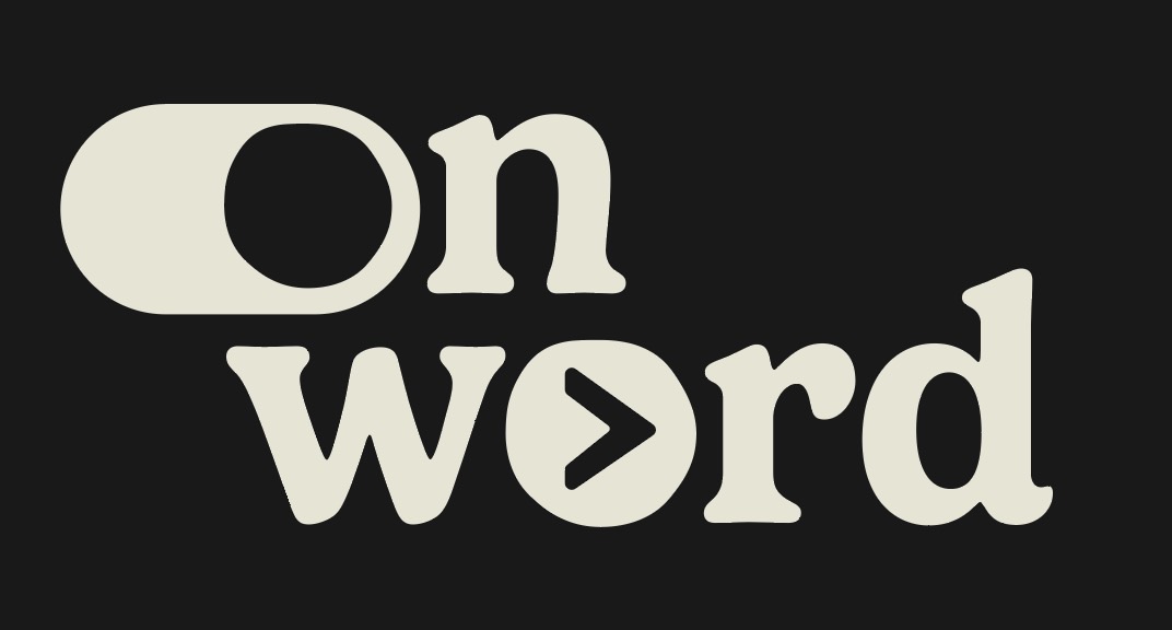 The Onword wordmark stacked over two lines, with the play head set into the word.
