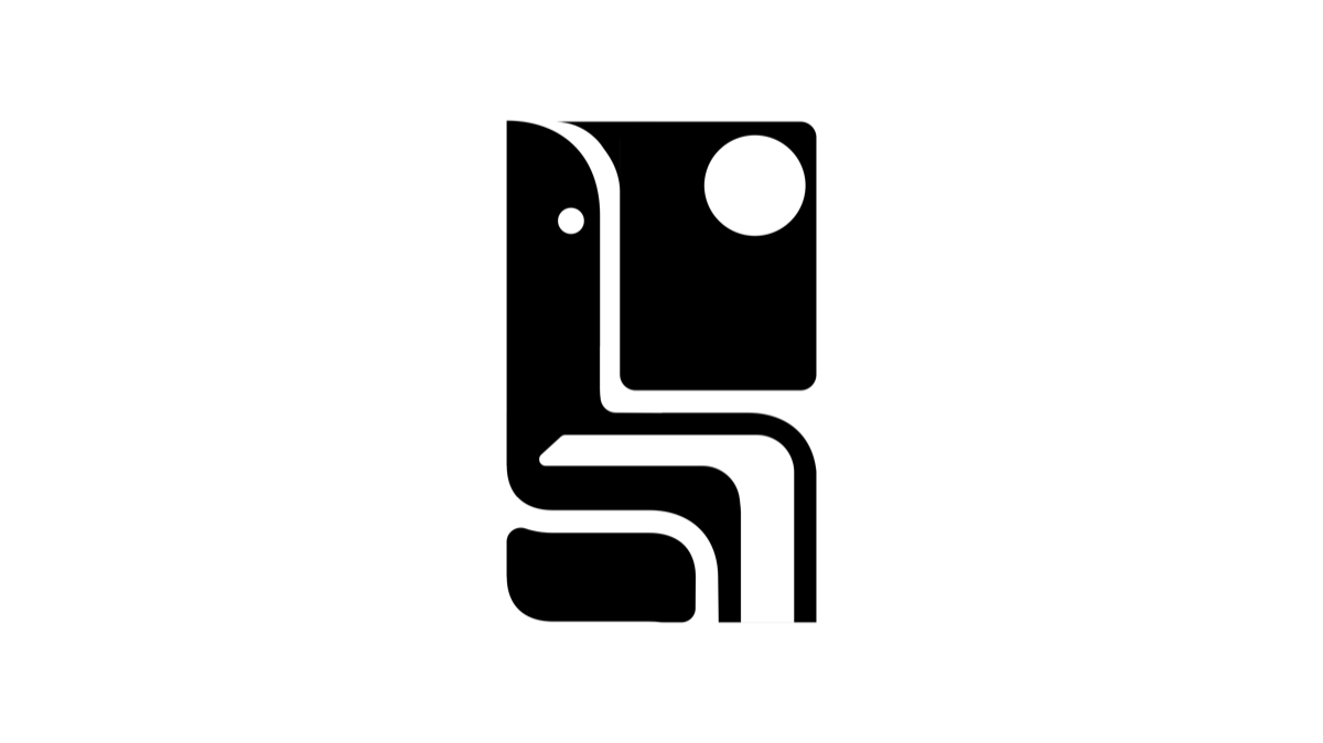 A cut study in black on white: one solid block with the shapes cut out of it as negative space.